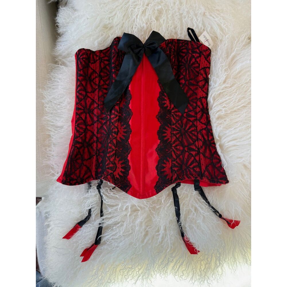 Vintage Frederick's of Hollywood Y2K Red Black Lace Corset Bustier NWT M